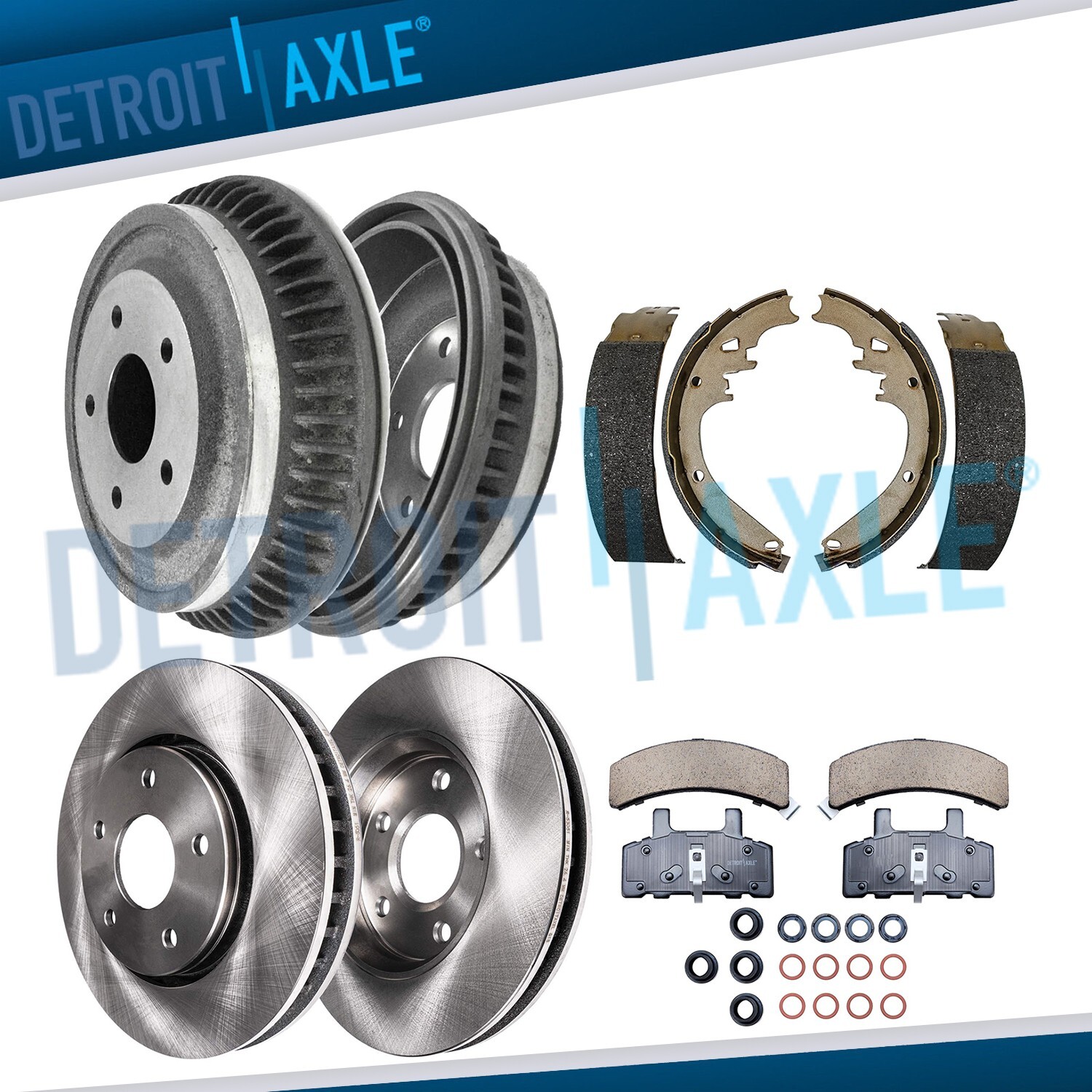 4WD Front Rotors Brake Pads Rear Drums Shoes Kit for 1994 – 1999 Dodge Ram 1500