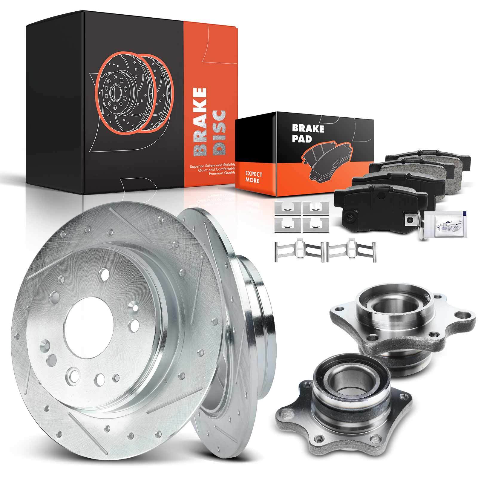 Rear Drilled Rotor & Ceramic Brake Pads + Wheel Hub for Honda Element 2003-2011