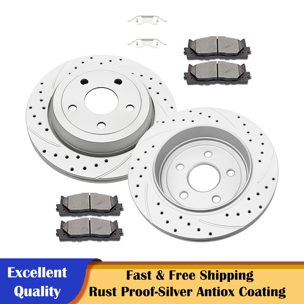 330mm Rear DRILLED Disc Rotor Brake Pads for 2011-21 Jeep Grand Cherokee Durango