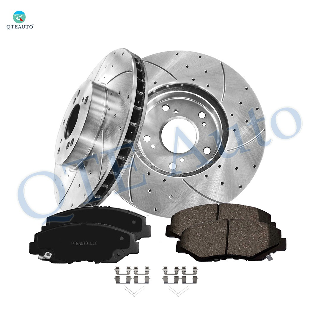 6 Front 282mm Drilled Brake Rotors-Ceramic Brake Pad For 2003-2017 Honda Accord