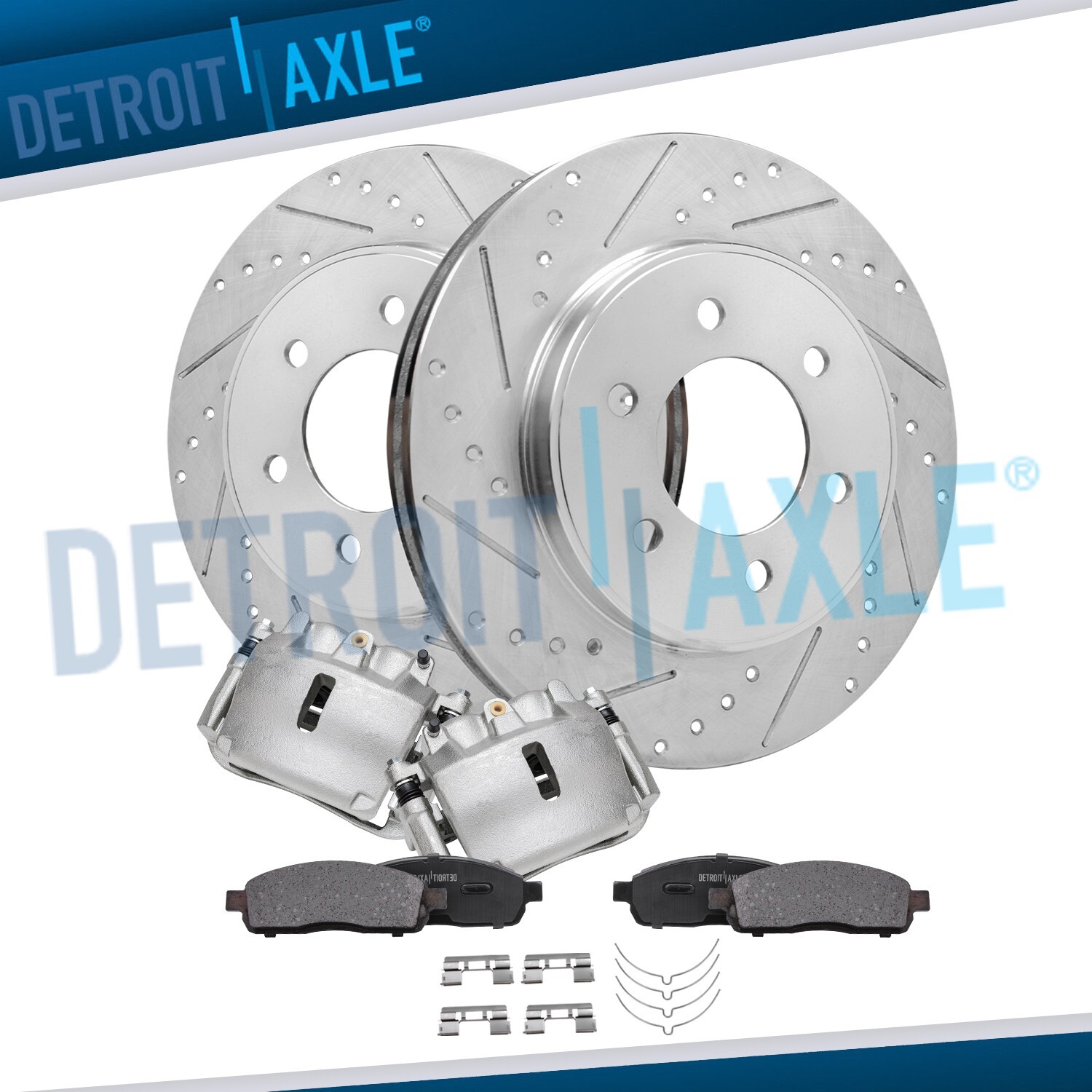4WD Front Drilled Rotors Calipers Brake Pads for 05-08 Ford F-150 Mark LT 6 Lug
