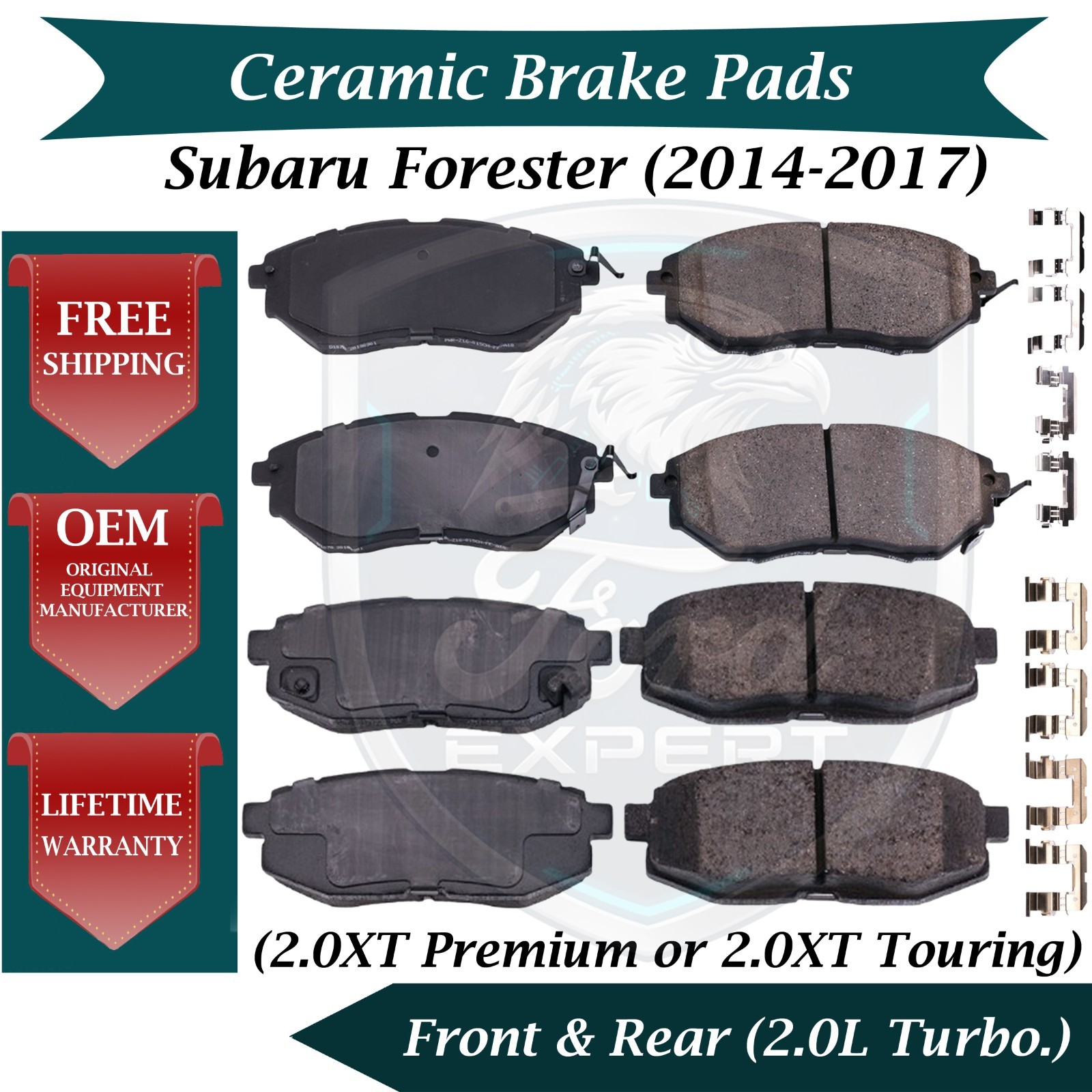OE Front & Rear Ceramic Brake Pads Kit For 2014-2017 Subaru Forester 9 Year Warr