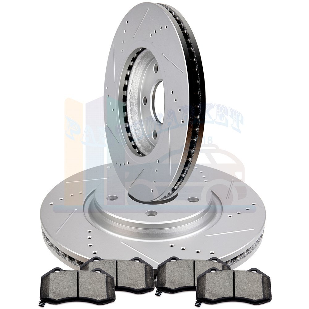 2X Front Discs Brake Rotors and 4X Pads For 2008-2010 Chevrolet HHR Drill Slot