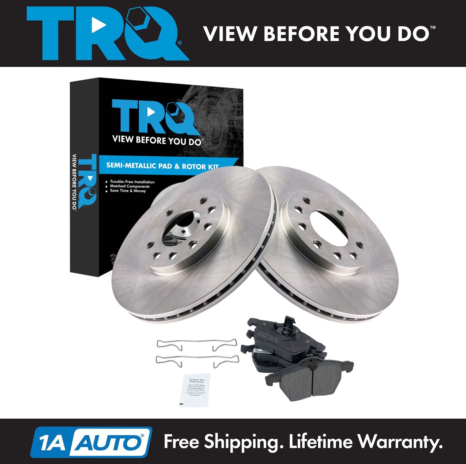 TRQ Front Brake Pad & Rotor Kit Semi-Metallic For 99 Saab 00-05 Saturn