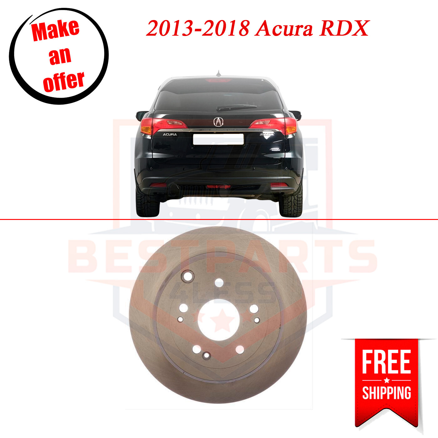 Raybestos 981041R Rear Brake Discs Carbon Steel 5 Lugs for 2013-2018 Acura RDX