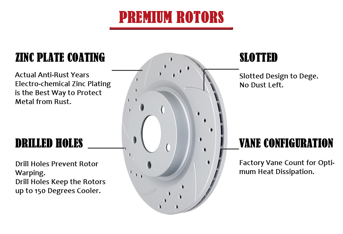 Drilled Slotted Brake Rotors Pads Front Rear Kit for Nissan Altima Brakes
