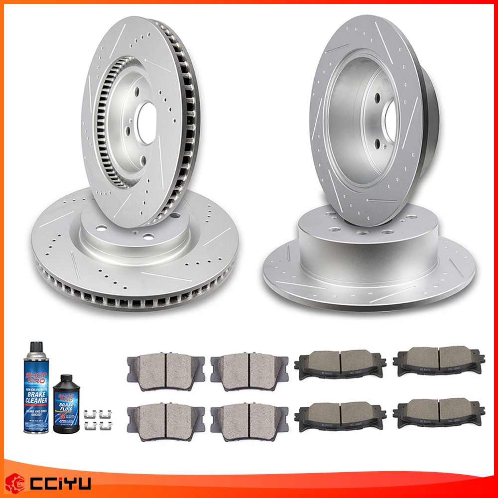 For Lexus ES300h ES350 Toyota Avalon Slot Front + Rear Brake Rotors Ceramic Pads