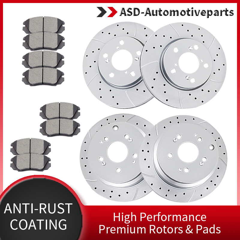 Front Rear Drilled Rotors Discs Brake Pads Brakes Kit Fit 2005-10 Honda Odyssey
