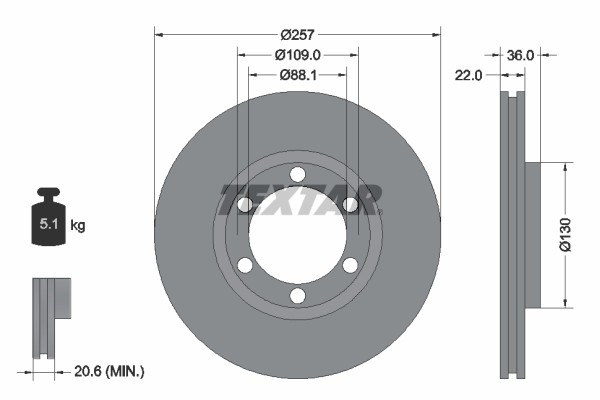 Textar 92075800 Brake Disc for Bedford, Chevrolet, Holden, Honda, Isuzu, Opel, Vauxhal