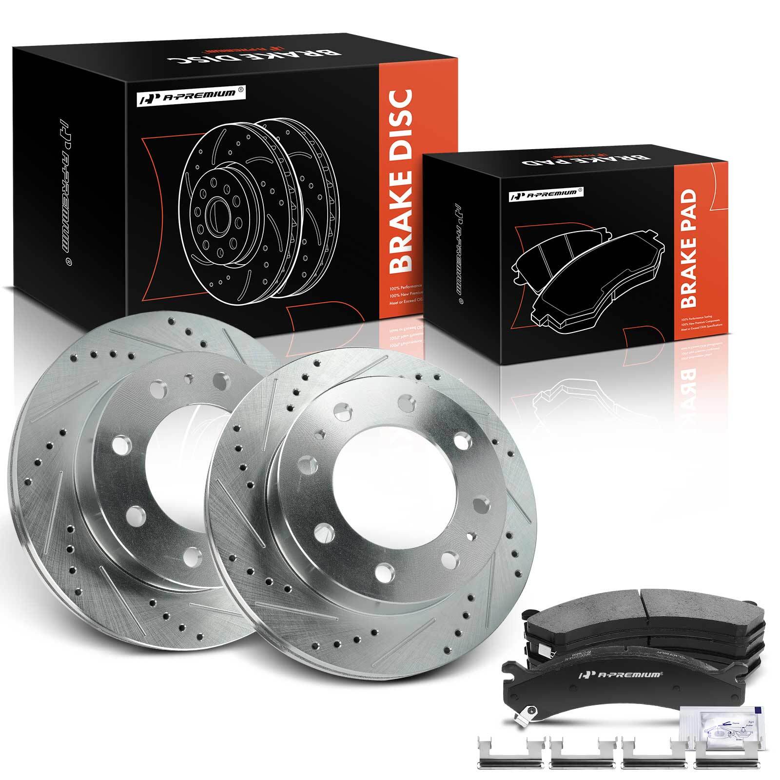 A-Premium Front Side Drilled Brake Rotor & Ceramic Pads for Chevy Silverado 3500