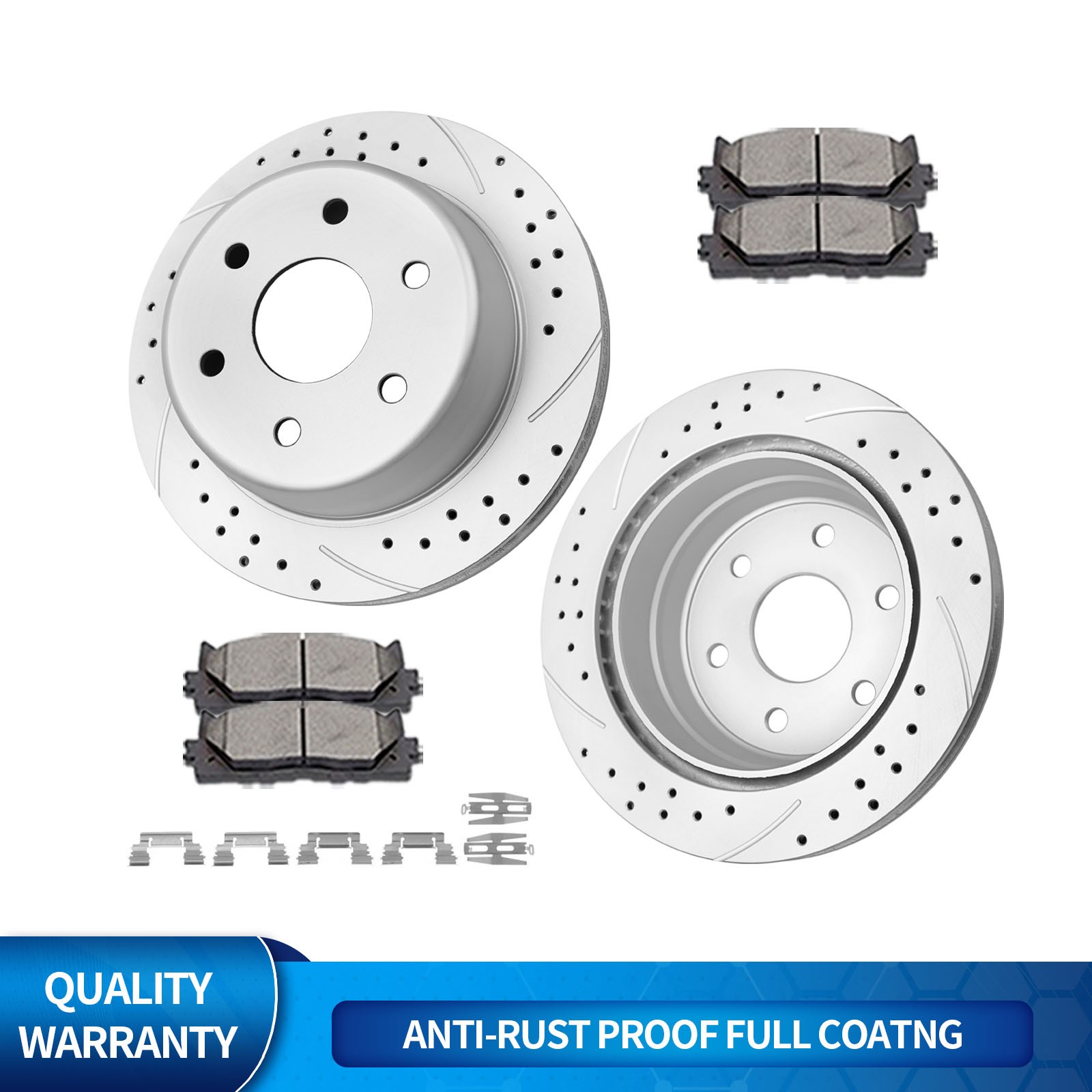 330mm Rear Drilled Rotors Brake Pads for Chevy GMC Sierra Silverado 1500 Yukon
