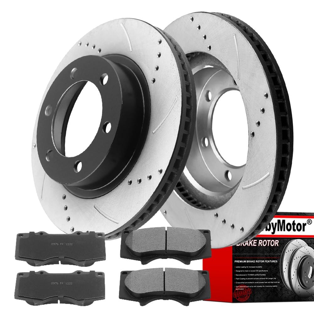 Front Drilled Disc Rotors Brake Pads for Toyota Tacoma 4Runner FJ Cruiser 6 LUGS
