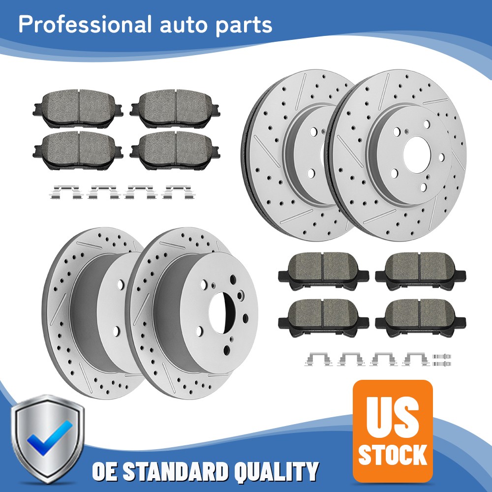 11.65″ Front 10.59″ Rear Disc Rotors Ceramic Brake Pads for 2002-04 Toyota Camry