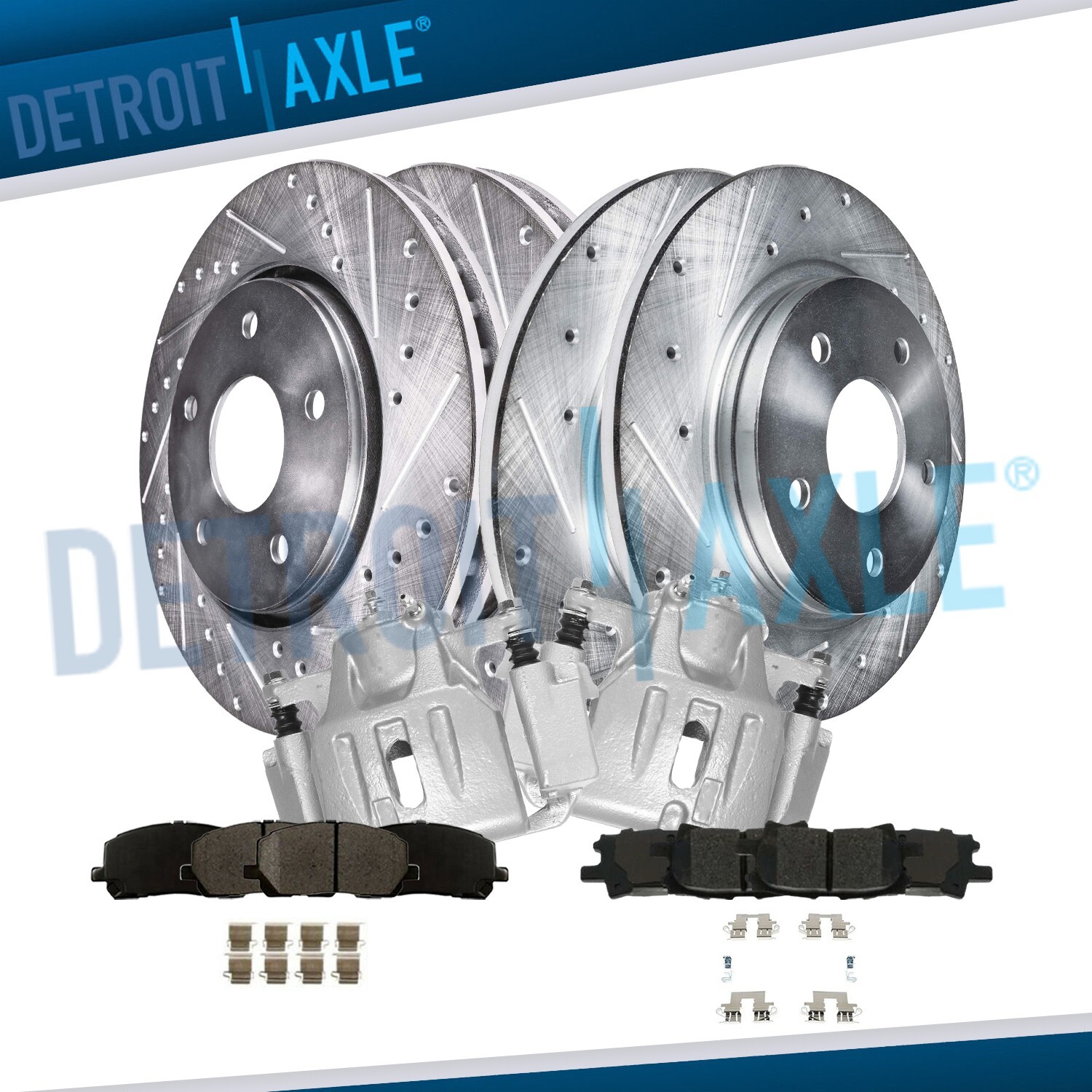 Front & Rear Drilled Rotors Brake Pads Calipers for 2004-2007 Toyota Highlander