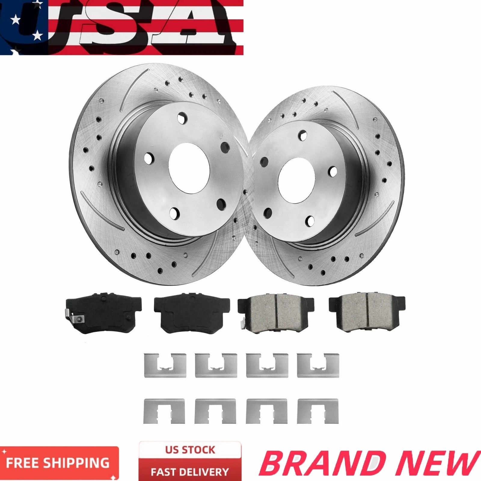 262mm Rear Drilled Rotors & Ceramic Brake Pads for Jeep Patriot Compass Sebring