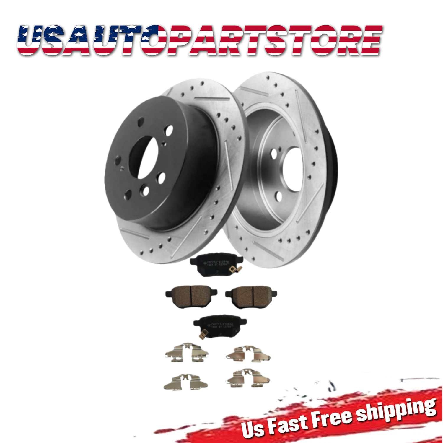 259mm Rear Drilled Rotors Brake Pads fit 2014 2015 2016 2017 Toyota Corolla