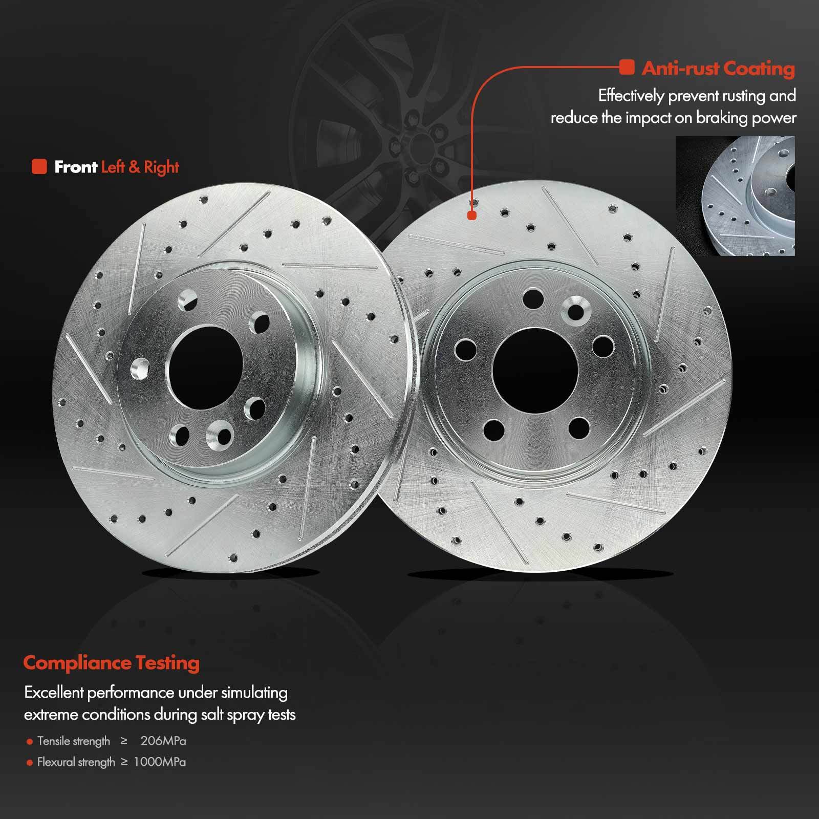 2x Front Left & Right Drilled Brake Rotors for Volvo S60 S80 V60 XC70 Land Rover