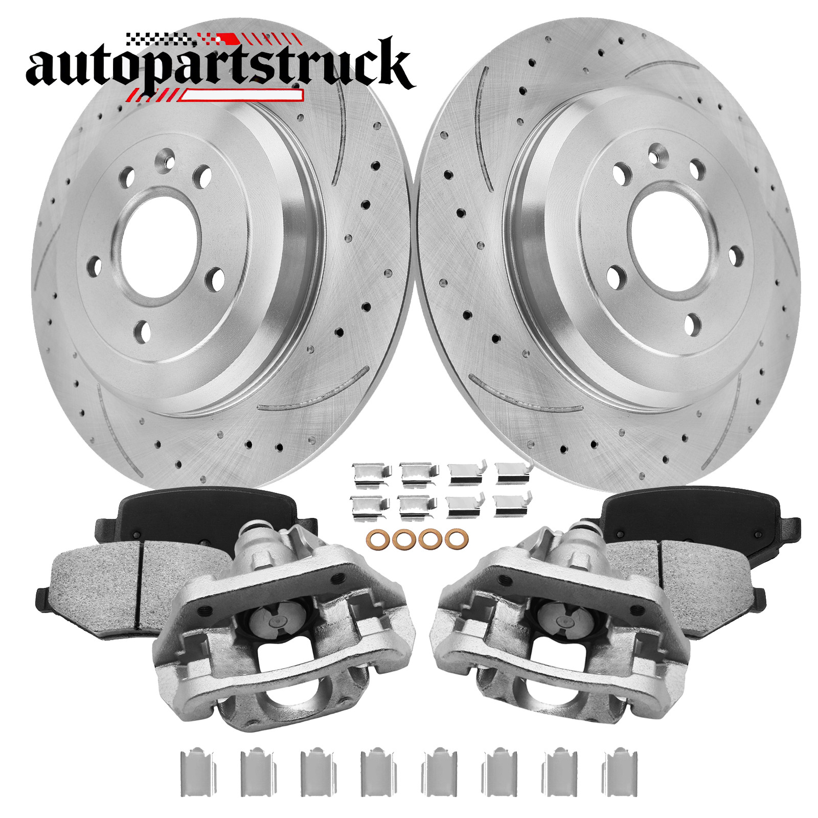 For Ford Explorer Taurus Lincoln MKT Rear Disc Brake Rotors & Pads + Caliper