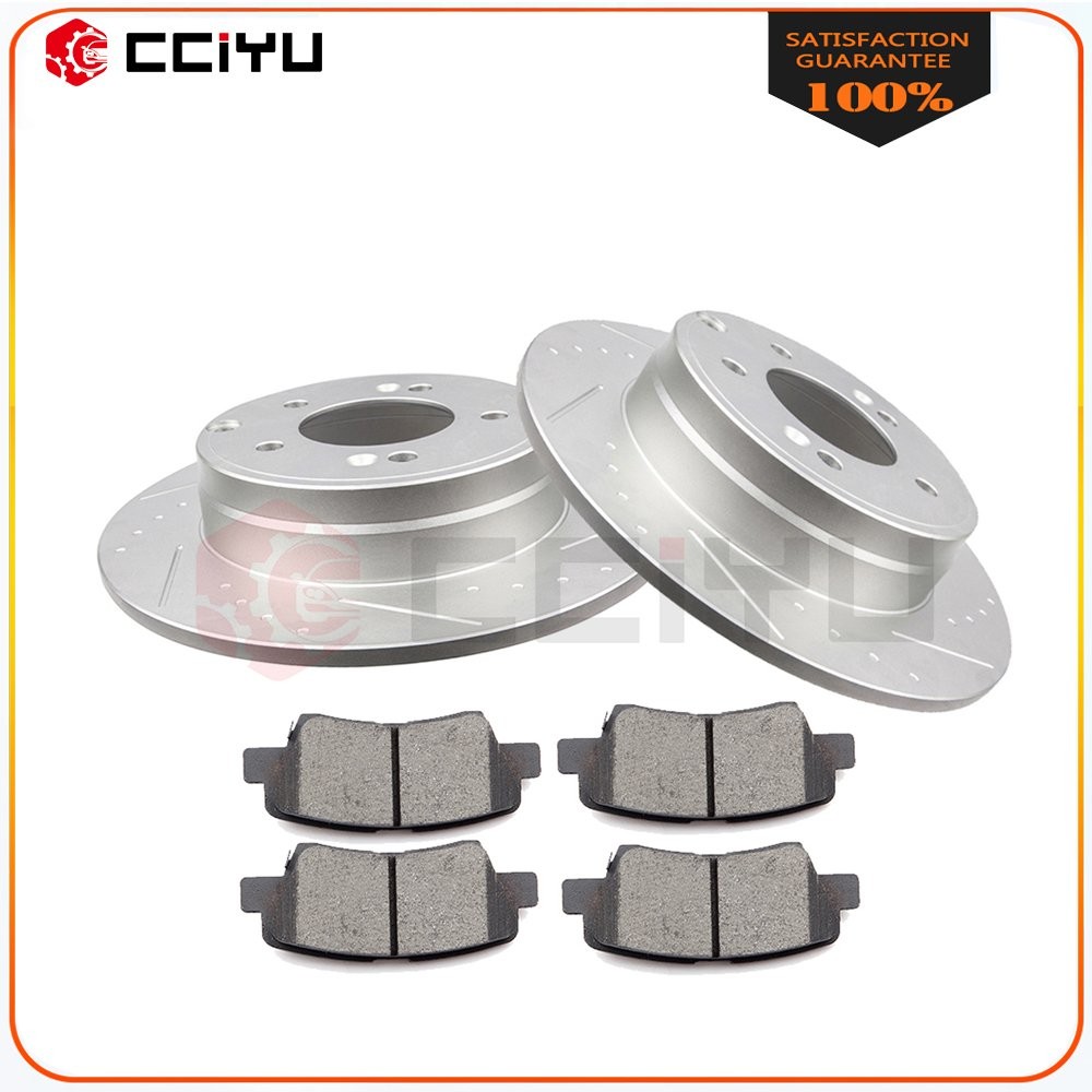 Slotted Rear Brake Rotors & Ceramic Brake Pads For 2013 2014 2015 For Kia Optima