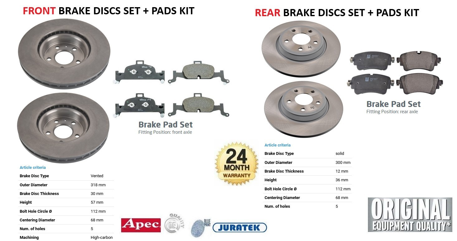 FRONT + REAR BRAKE DISCS and PADS for AUDI A5 Sportback 3.0 TDI quattro 2016-on