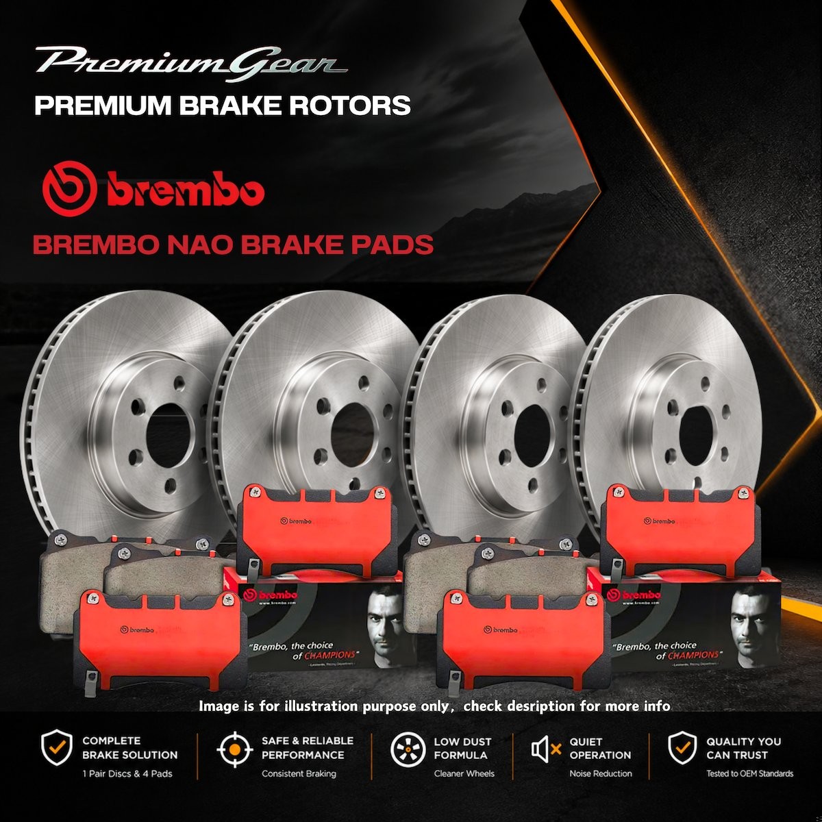 Front+Rear Premium Disc Rotors+Brembo NAO Pads for Mitsubishi Lancer CF 08-13