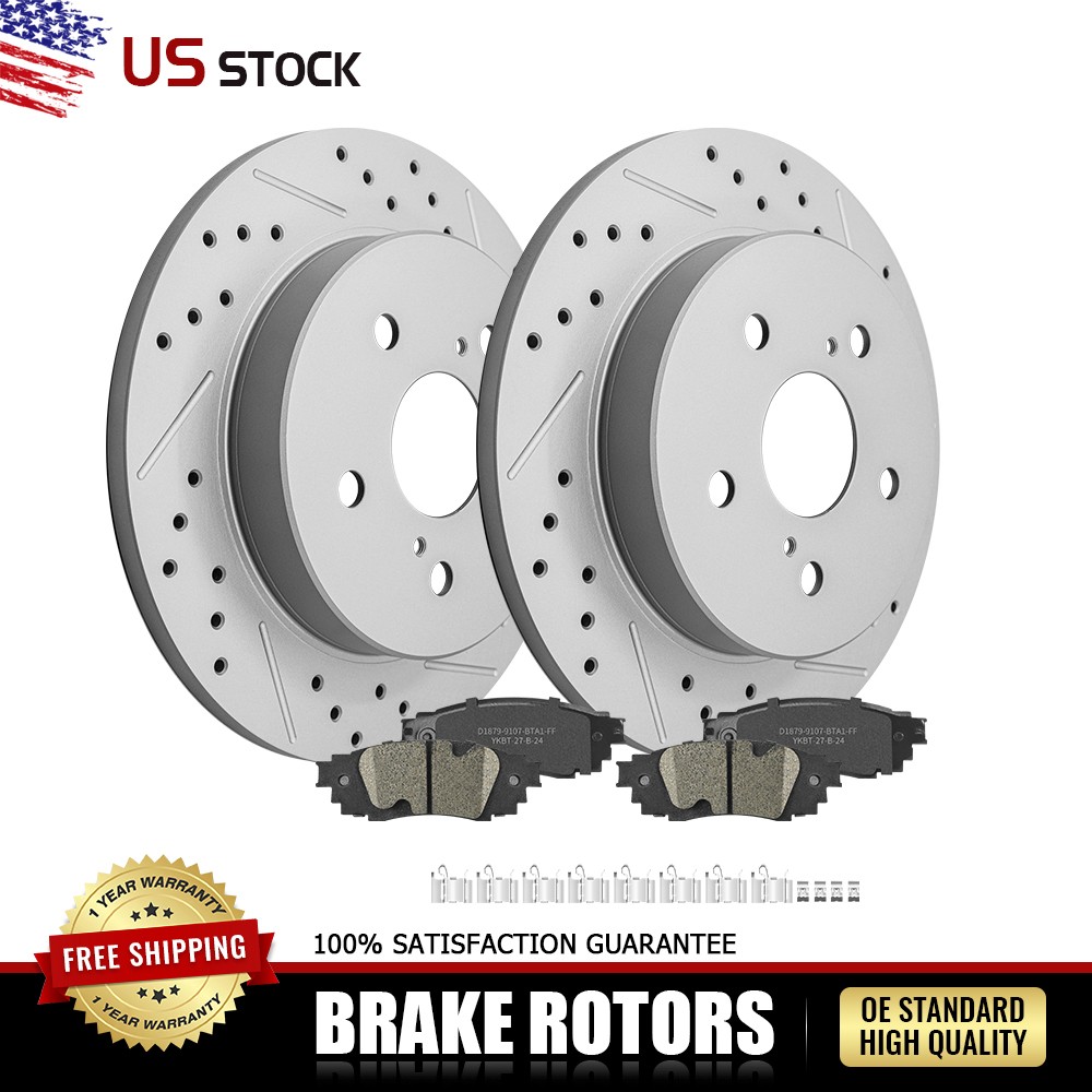Rear Drilled Rotors and Brake Pads Set for Toyota Camry RAV4 Prius ES250 ES300H
