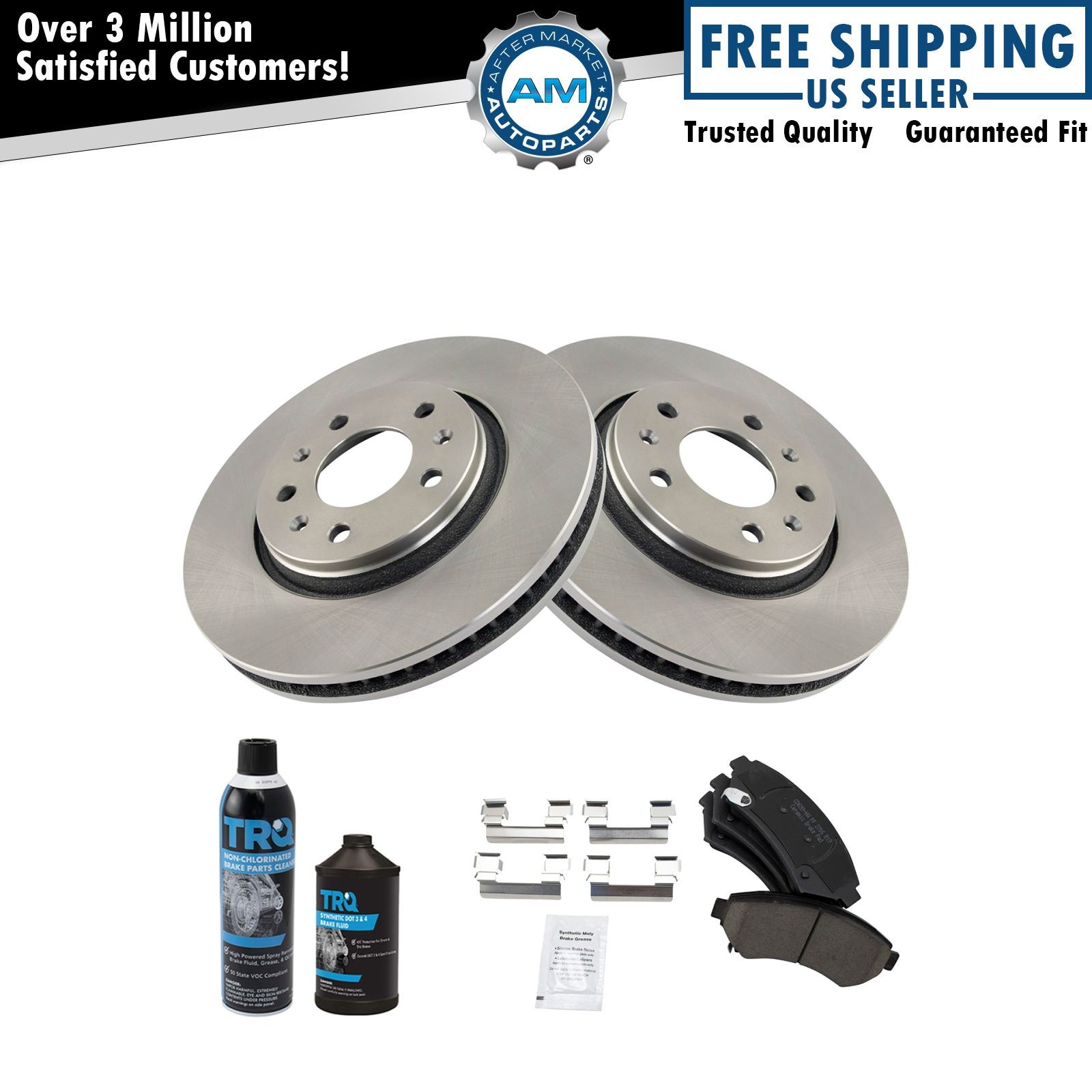Front Ceramic Brake Pad & Rotor Kit LH & RH w/Chemicals