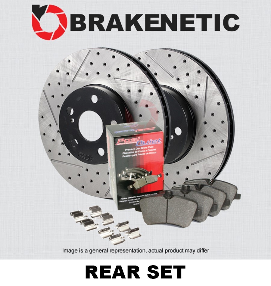 REAR BRAKENETIC Premium Drill Slot Brake Rotors+Ceramic Pads+Sensors 55.02011.11