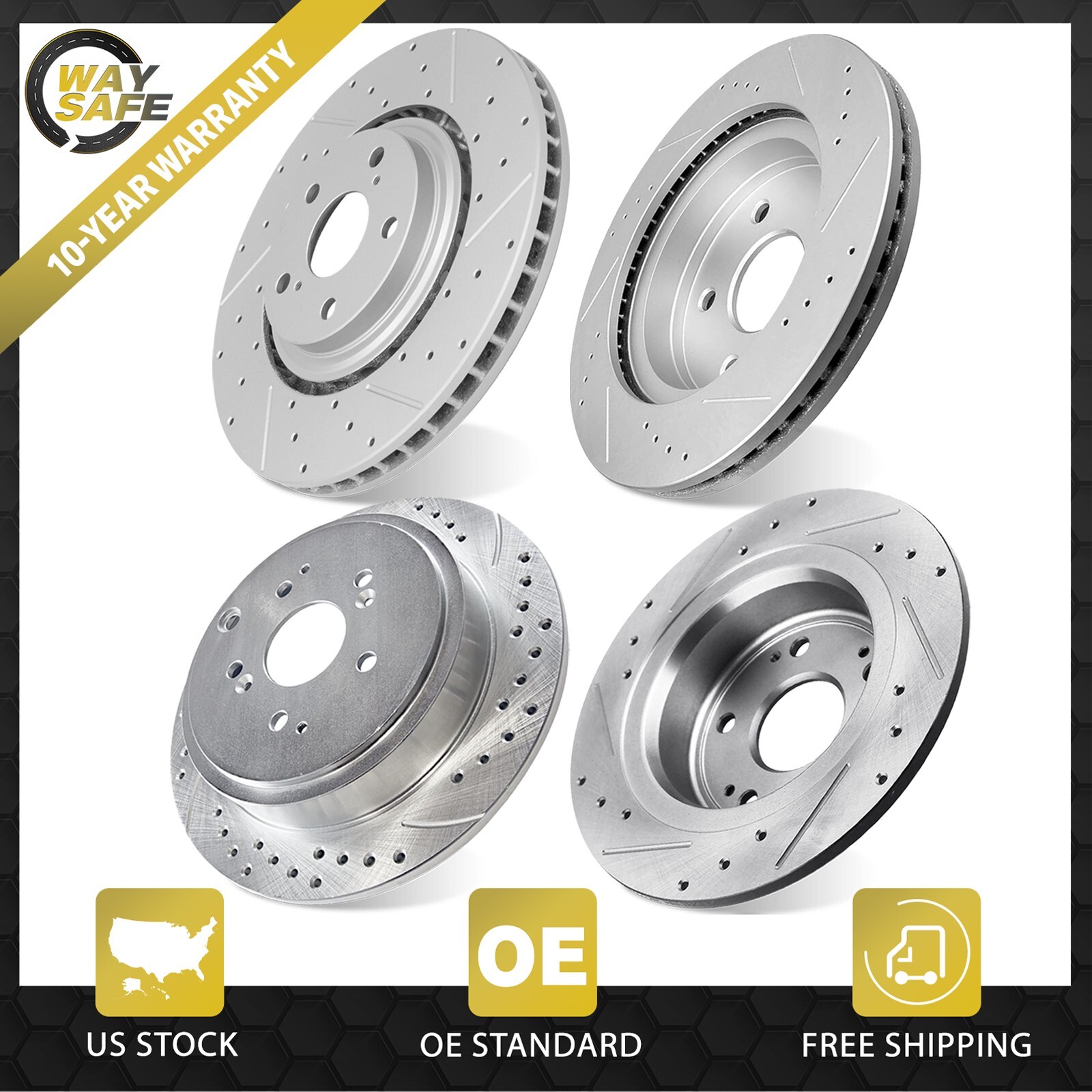 Front & Rear Drilled Brake Rotors Set of 4 for 2010 – 15 RX350 2011 -20 Sienna