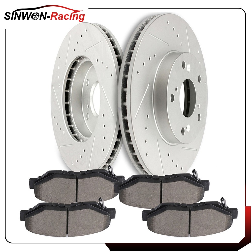Front Brake Discs Rotors Ceramic Pads For Honda Accord 2008-2012 Drill and Slot