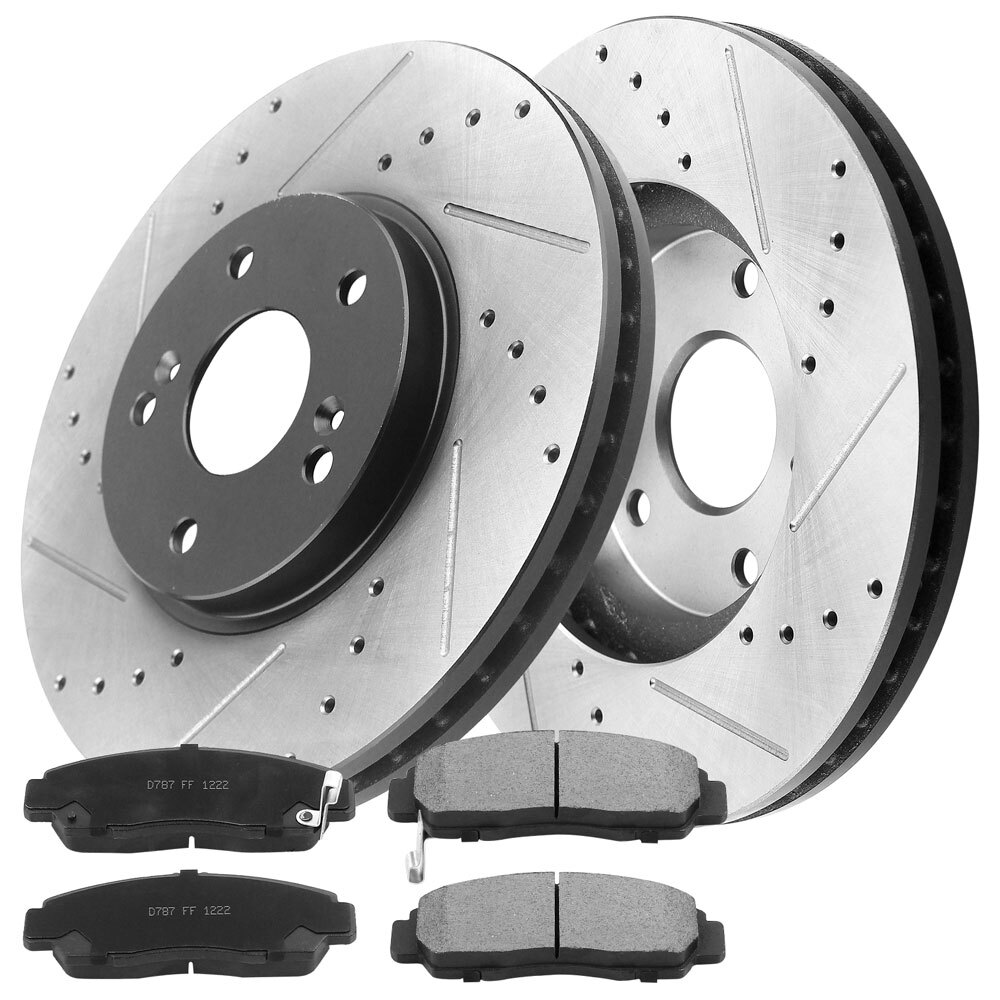 For Acura TSX 2004-2014 Front Drilled Slotted Brake Rotors Brake Pads 2 PACK