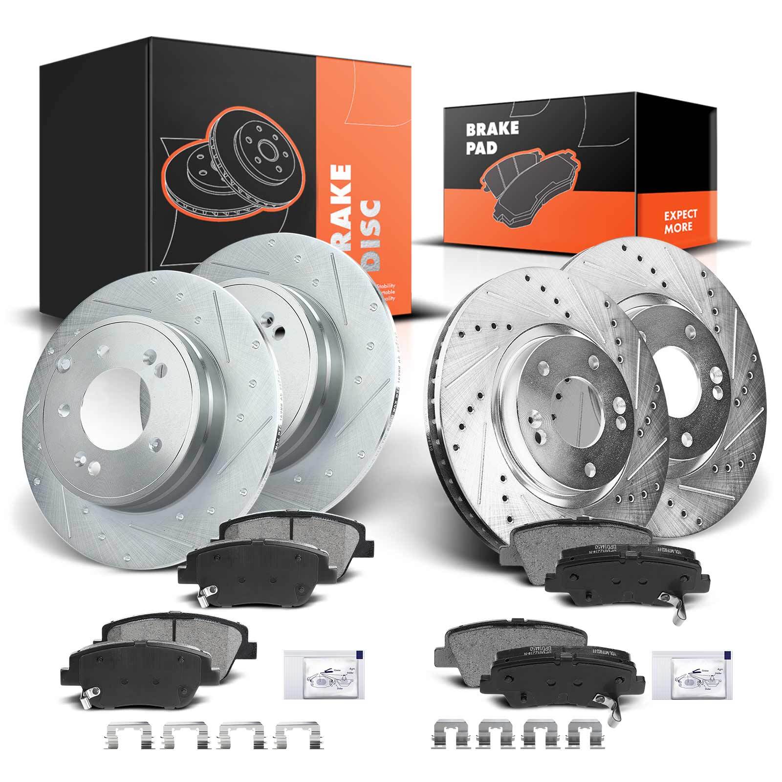 Front & Rear Drilled Rotors & Brake Pads for Hyundai Sonata Kia Optima 2011-2015
