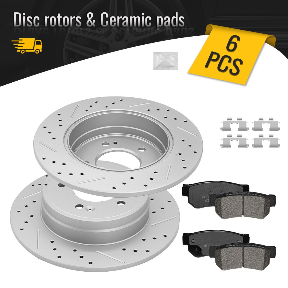 Rear Drilled Brake Rotors And Ceramic Pads Set for 2005 – 2008 Hyundai Sonata