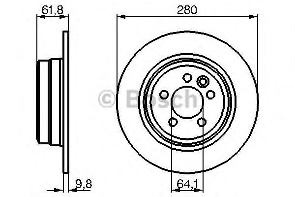 Bosch Brake Discs Rear Diameter 280.2mm 64.1mm Solid 9.9mm 0986478837
