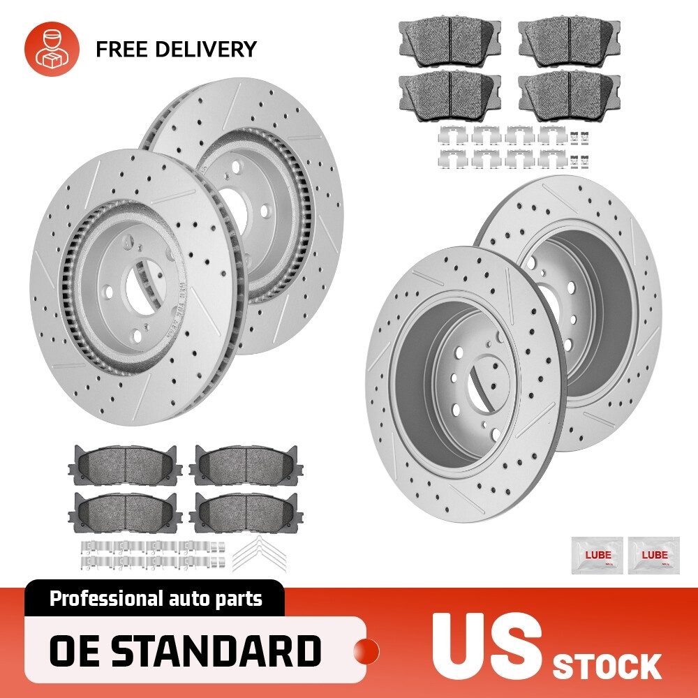 Front & Rear Drilled Brake Rotors+Ceramic Pads For Toyota Camry ES350 2007-2011