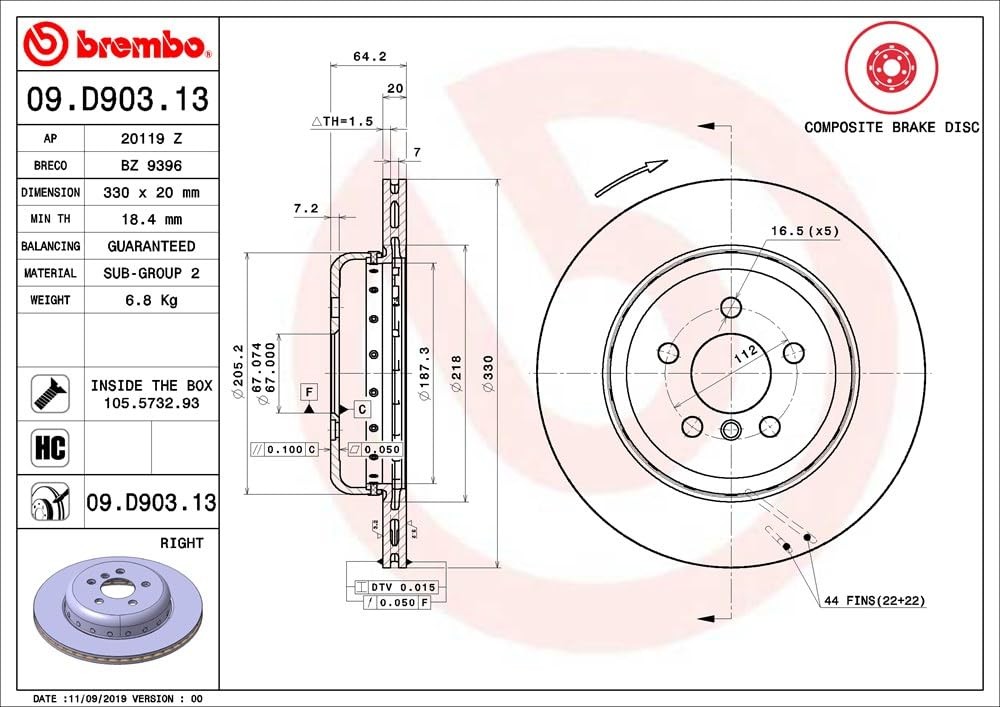 Disc Brake Rotor-Premium UV Coated OE Equivalent Rotor Brembo 09.D903.13
