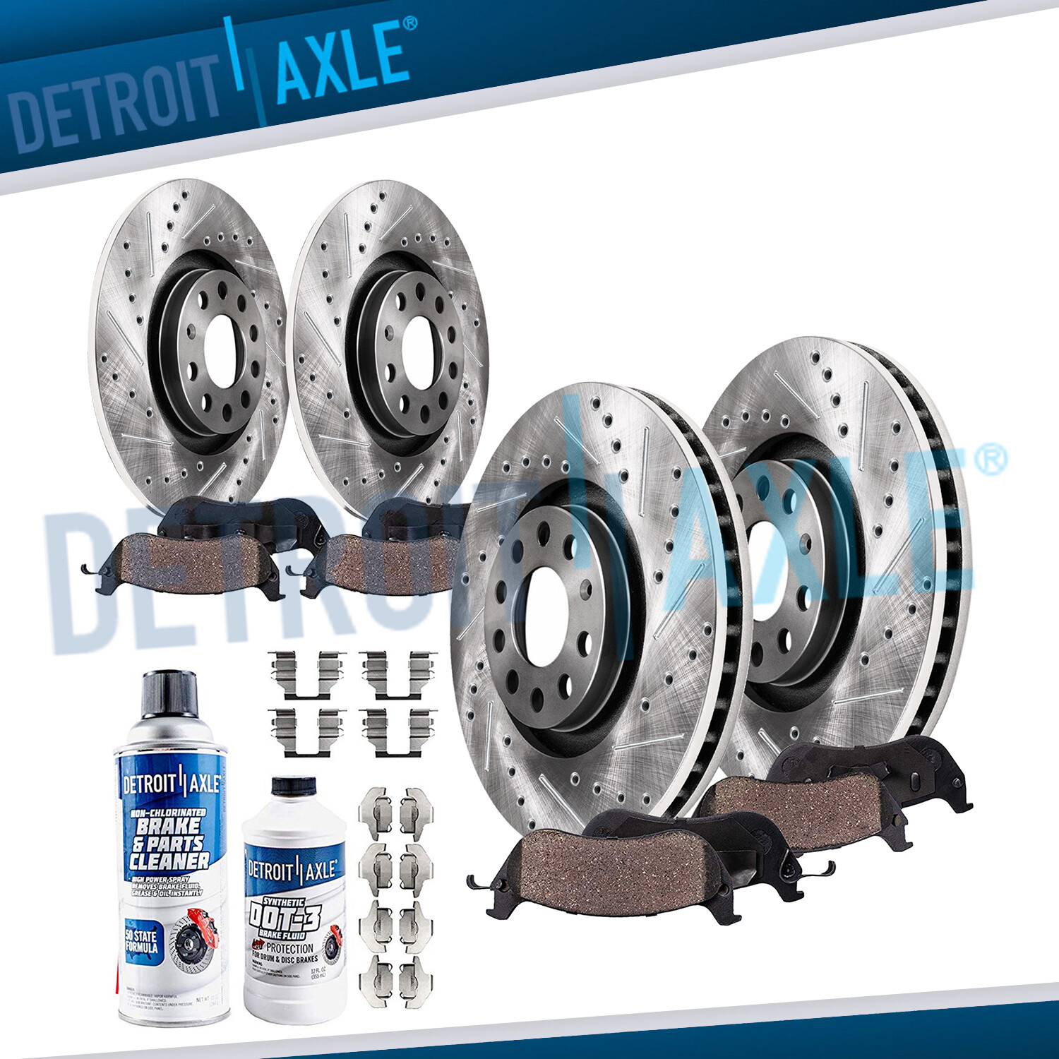 Front Rear DRILLED Rotors Ceramic Brake Pads for VW GTI Jetta Audi A3 Quattro