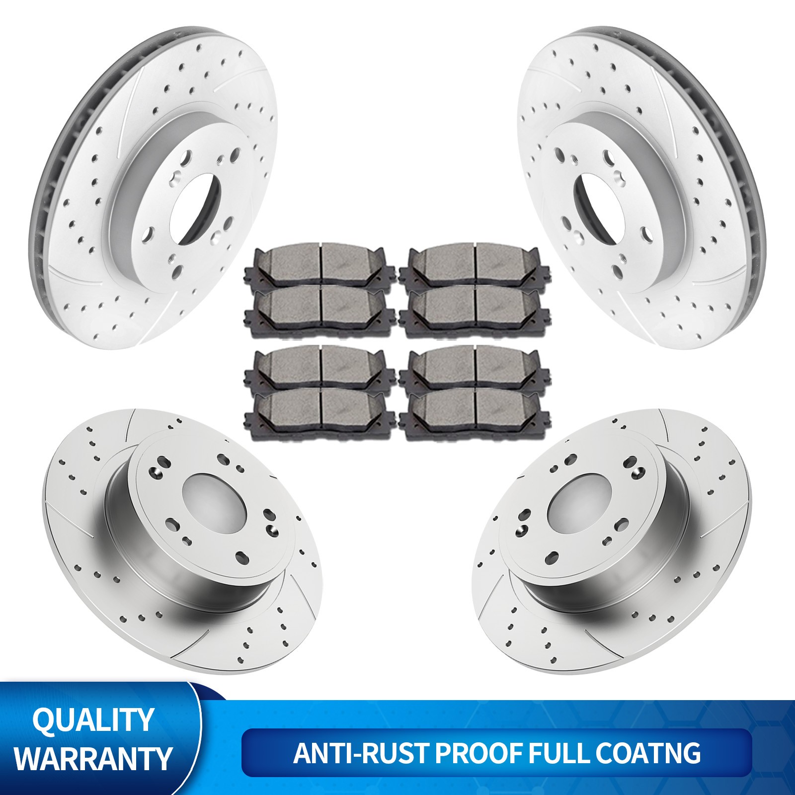 Front and Rear Brake Rotors Brake Pads for 2008-12 14-17 Honda Accord Cast Iron