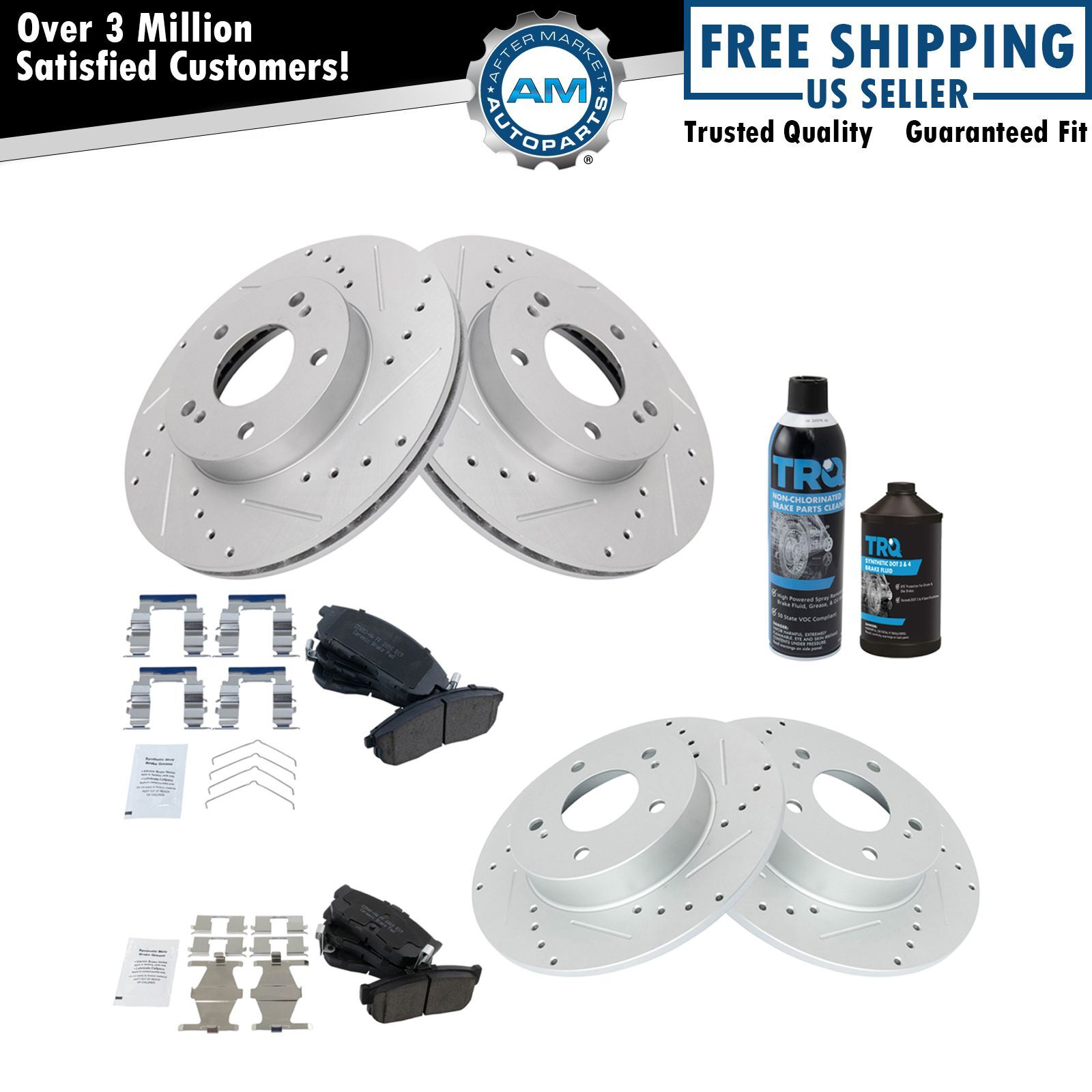 Front Rear Ceramic Brake Pad & Performance Rotor Kit w/Chemicals