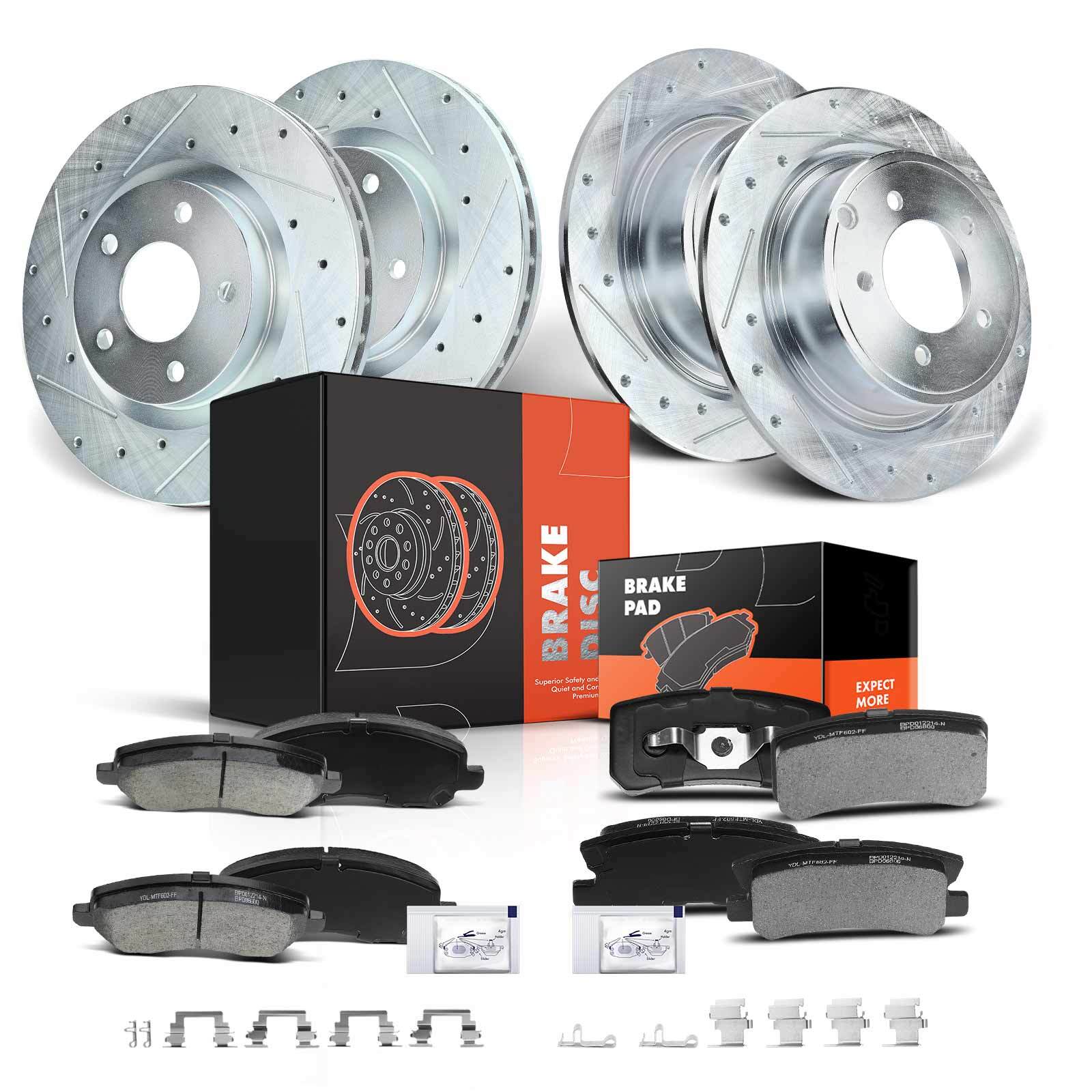 Front & Rear Drilled Rotor & Ceramic Brake Pad for Dodge Chrysler Jeep 4605A684