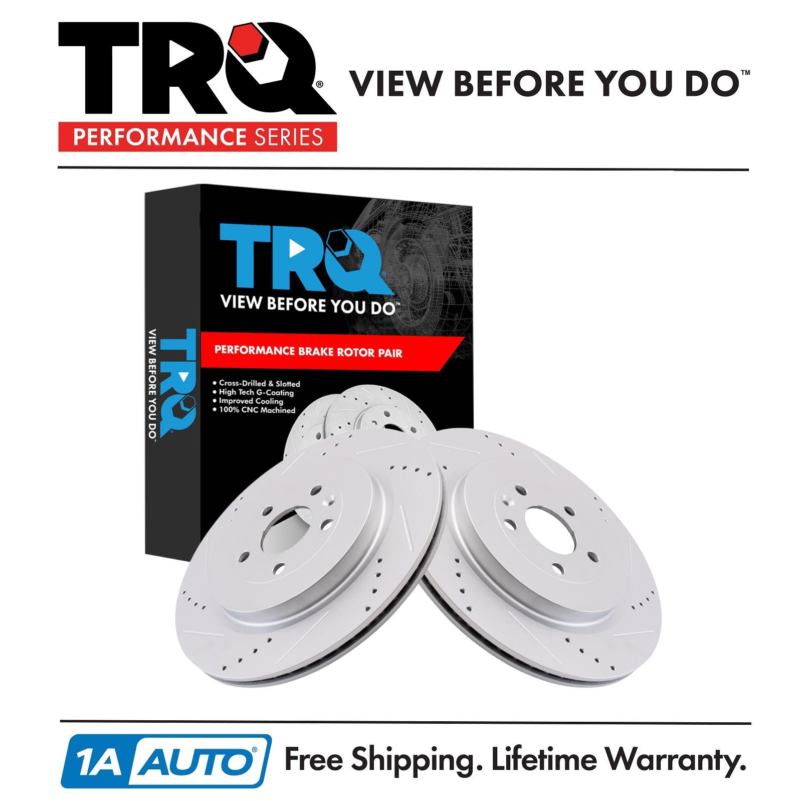 TRQ Rear Brake Rotors Set Slotted X Drilled G-Coated Rear Fits Ford Lincoln