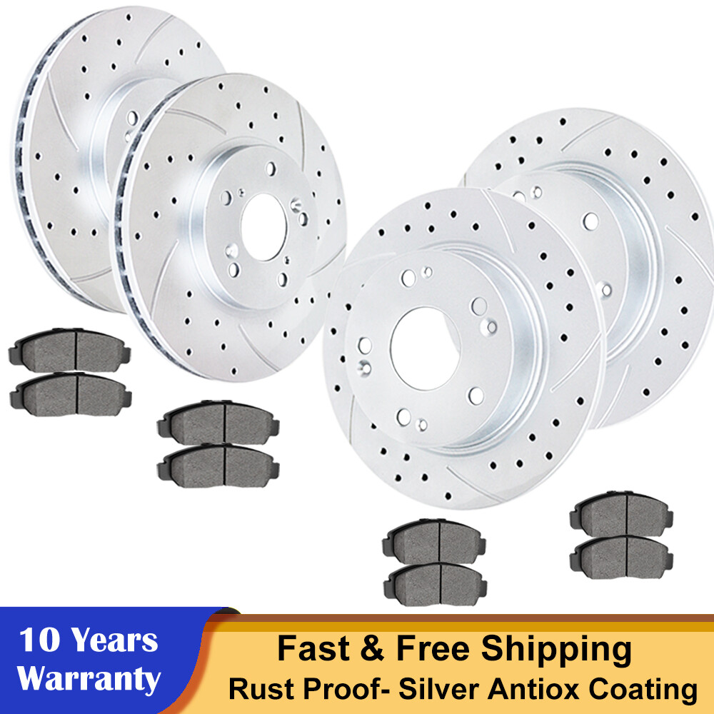 Front Rear Drilled Rotors Brake + Pads Kits for 2009 2010 Honda Accord Acura TSX