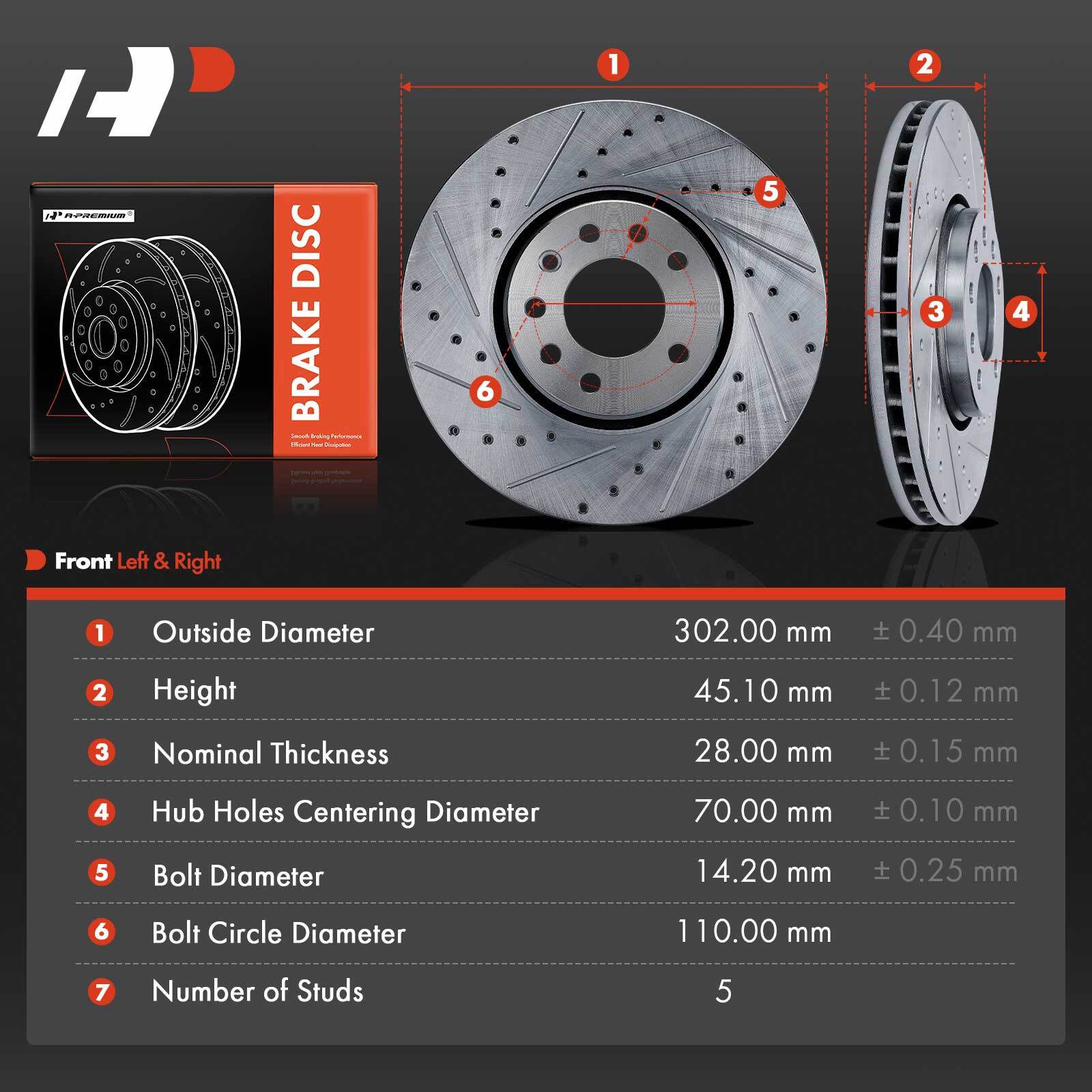 A-Premium Front Side Drilled Brake Rotors for Saab 9-3 2003-2011 9-3X 2010 2011