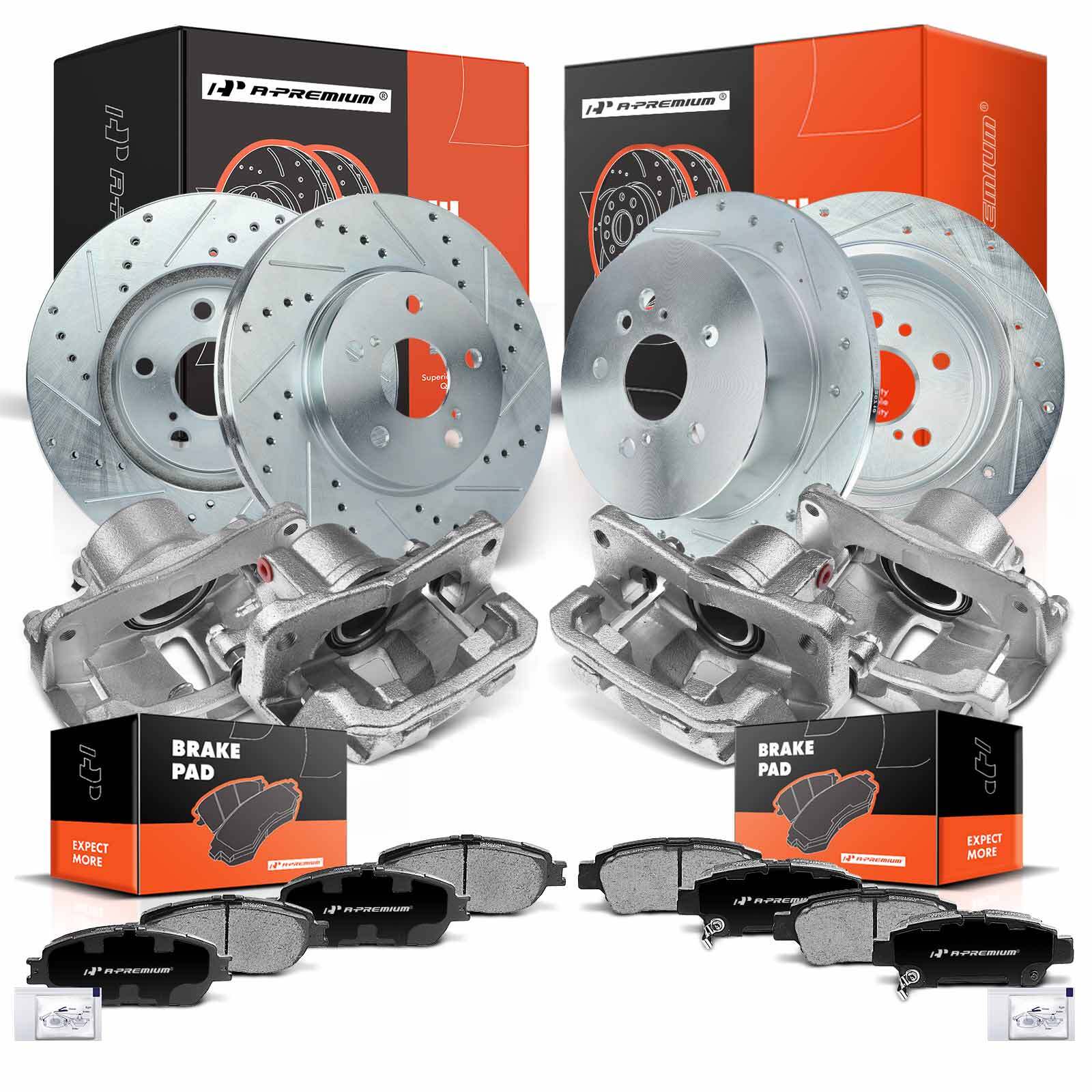 Front & Rear Drilled Brake Rotors & Pads + Brake Caliper for Toyota Sienna 04-10