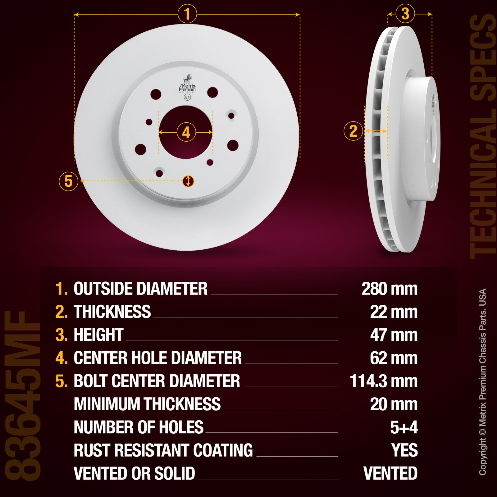 Front Disc Brake Rotor for 2007-2013 Suzuki SX4 11.02 inch (280 mm)