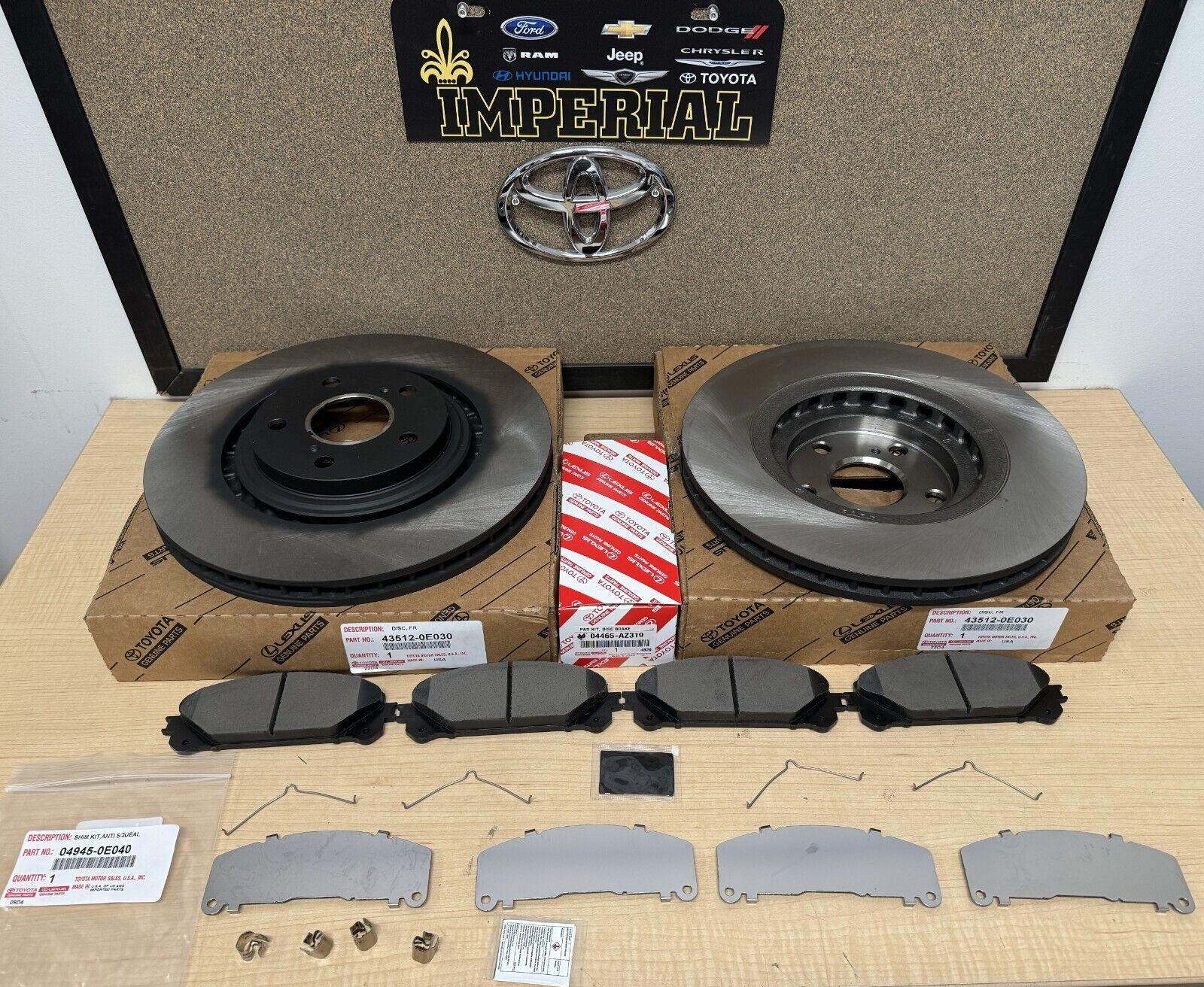 2010-2015 LEXUS RX350 RX450H OEM GENUINE FRONT BRAKE ROTORS, TCMC PADS & SHIMS