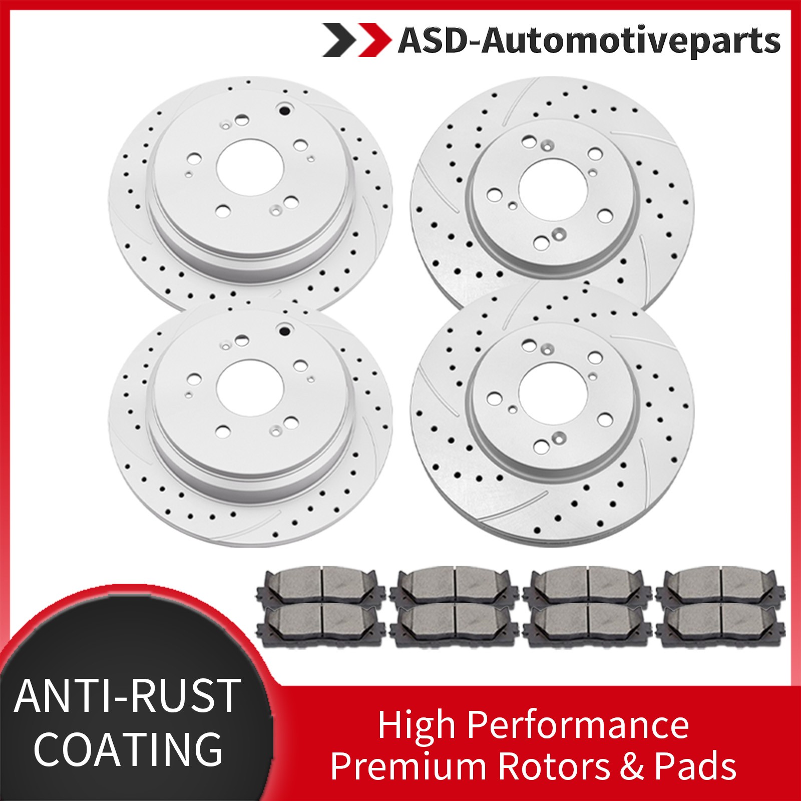 Front and Rear Drilled Rotor Disc Brake Pad Brakes Kits for 05-10 Honda Odyssey