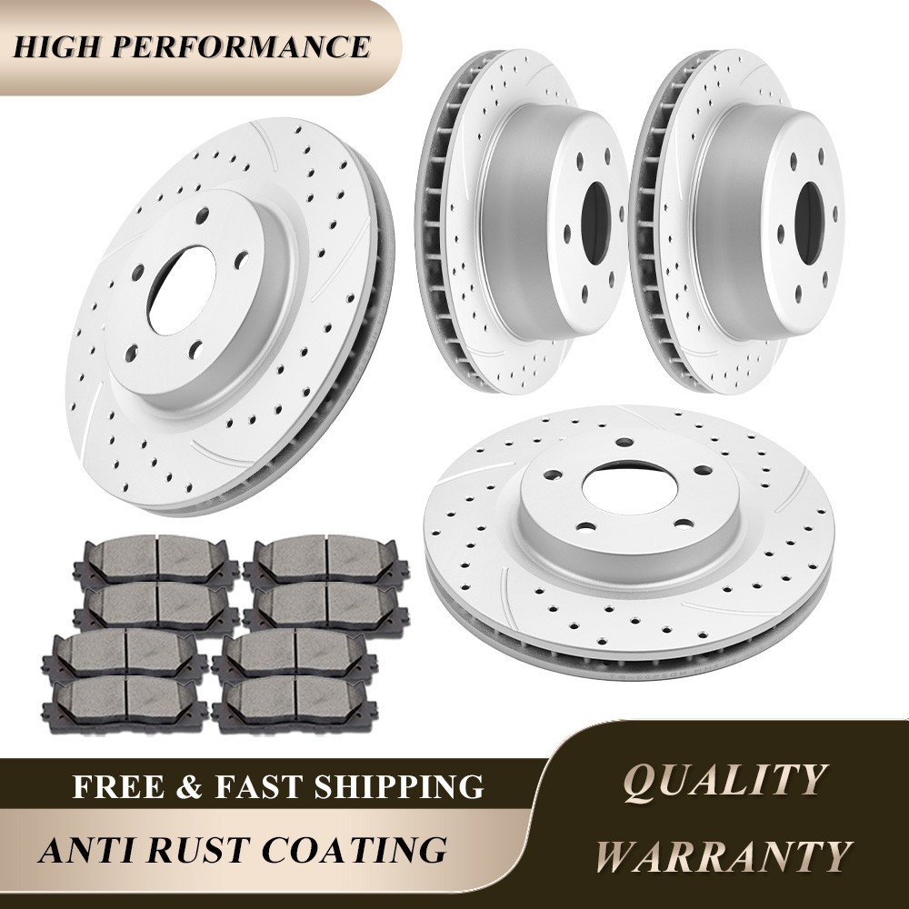 Front Rear Drilled Rotors Ceramic Brake Pads Fit Suburban Silverado 1500 Tahoe