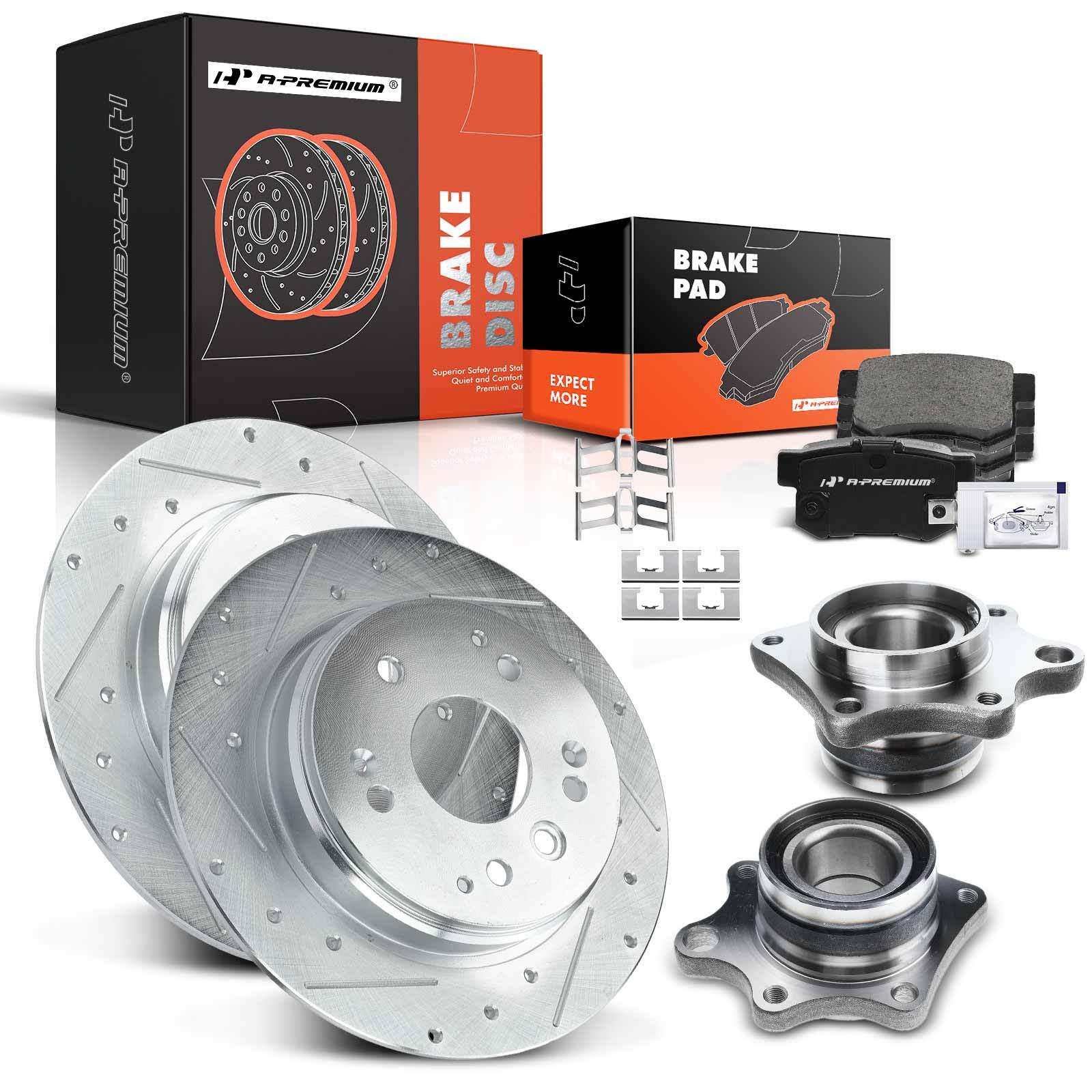A-Premium Rear Side Drilled Rotor & Brake Pads+Wheel Hub for Honda Element 03-11