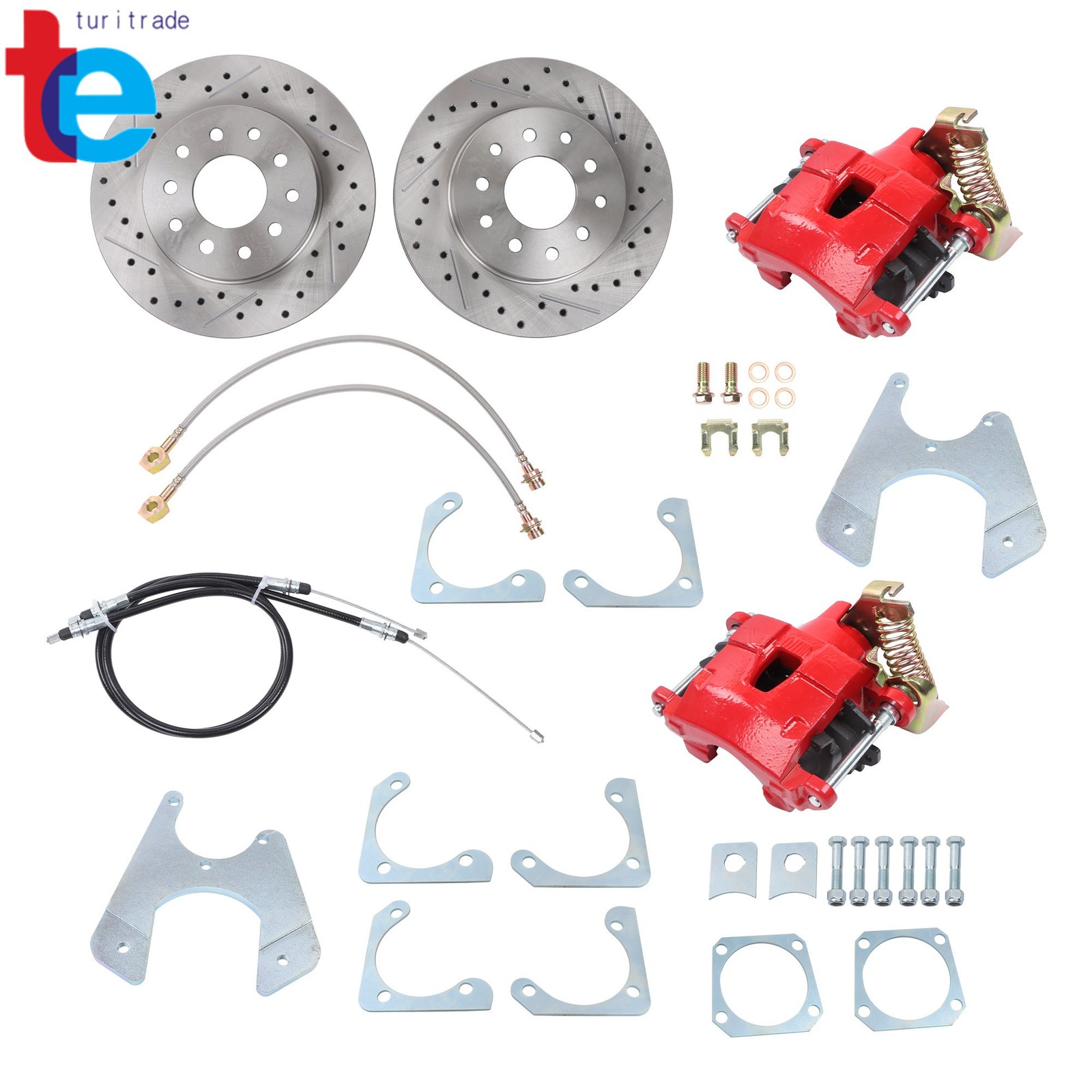 Rear End Disc Brake Kit Red Caliper For Buick Chevy Oldsmobile Pontiac 1964-72